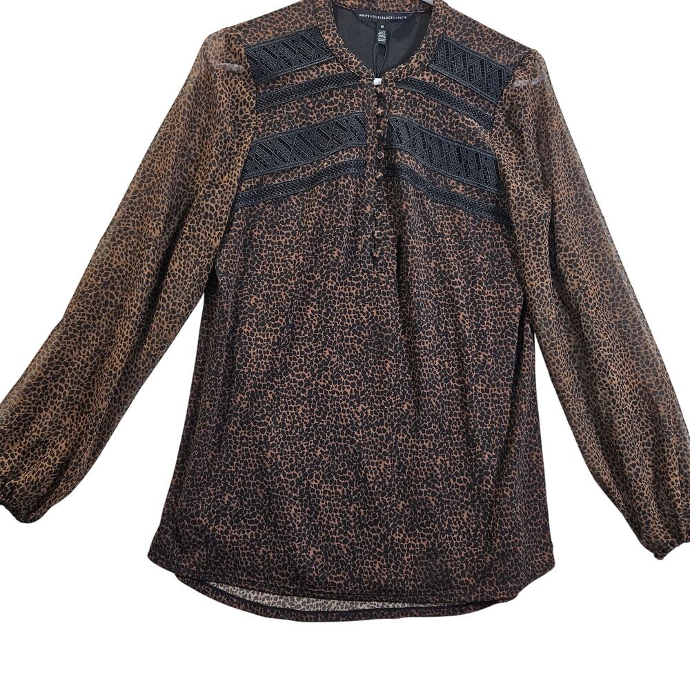 White House Black Market Leopard/Cheetah Top Lace Sheer Classy Medium New